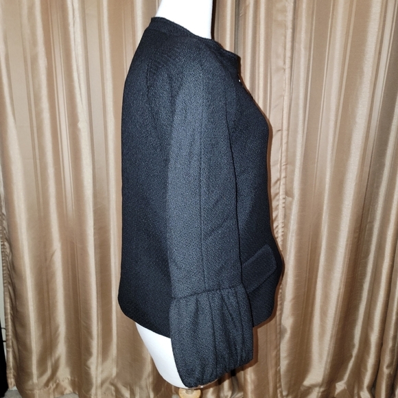 Talbots Black Wool Blend Ruffled Sleeve Blazer Size 14 Petite - Picture 4 of 8